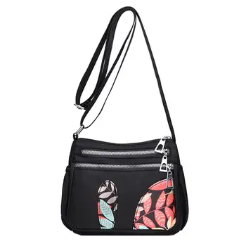 

Leaf Print Bag Women Mummy Shoulder Messenger Oxford Cloth Zipper Bags for Women 2019