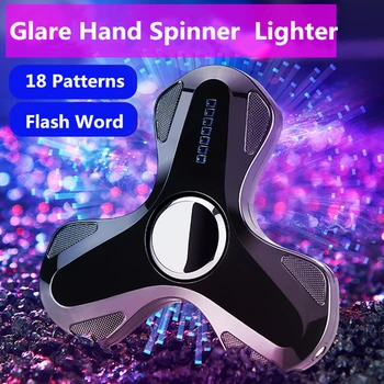 

Creative 23 Patterns Flash Words Hand Spinner Electronic Cigarette Lighter Windproof USB Charging Tungsten Ignition For Man Gift