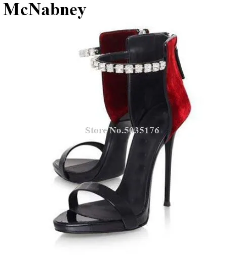 

McNabney Women Sandals Rhinestone Mixed Colors Back Zipper Platform Stiletto Heel Peep Toe Thin High Heel Fashion Ladies Shoes