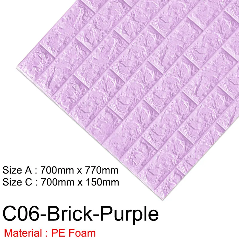 C06-Brick-Purple 3D настенная бумага, кирпич, мрамор, водонепроницаемая настенная бумага, 3D настенная бумага, декор для спальни, детской комнаты, гостиной, DIY, самоклеющаяся бумага - Цвет: C06-Brick-Purple