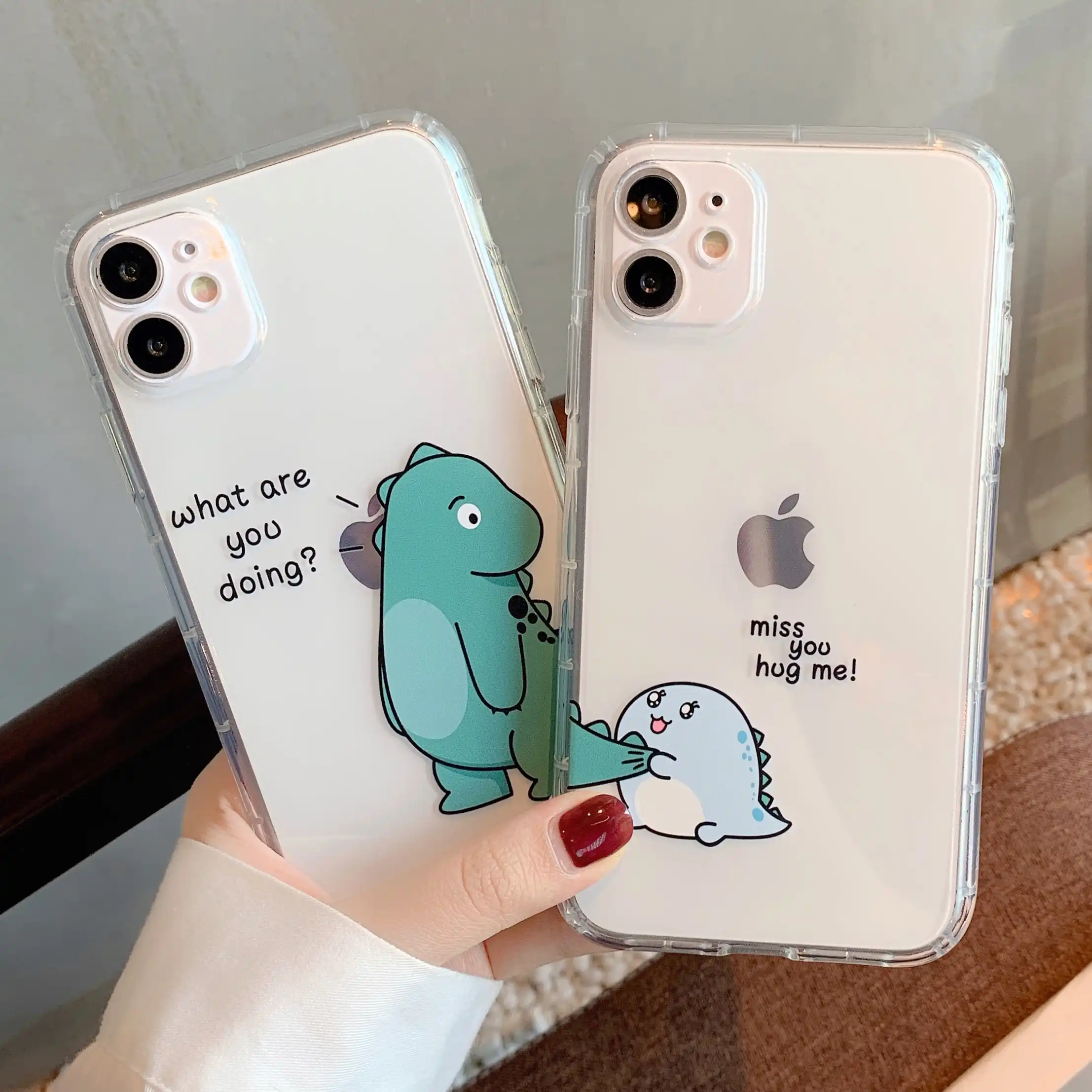 かわいい漫画の動物恐竜カップル電話ケースiphone 12 11プロmax X Xs Xr 7 8プラスse 2透明耐震カバー 電話用緩衝材 Aliexpress