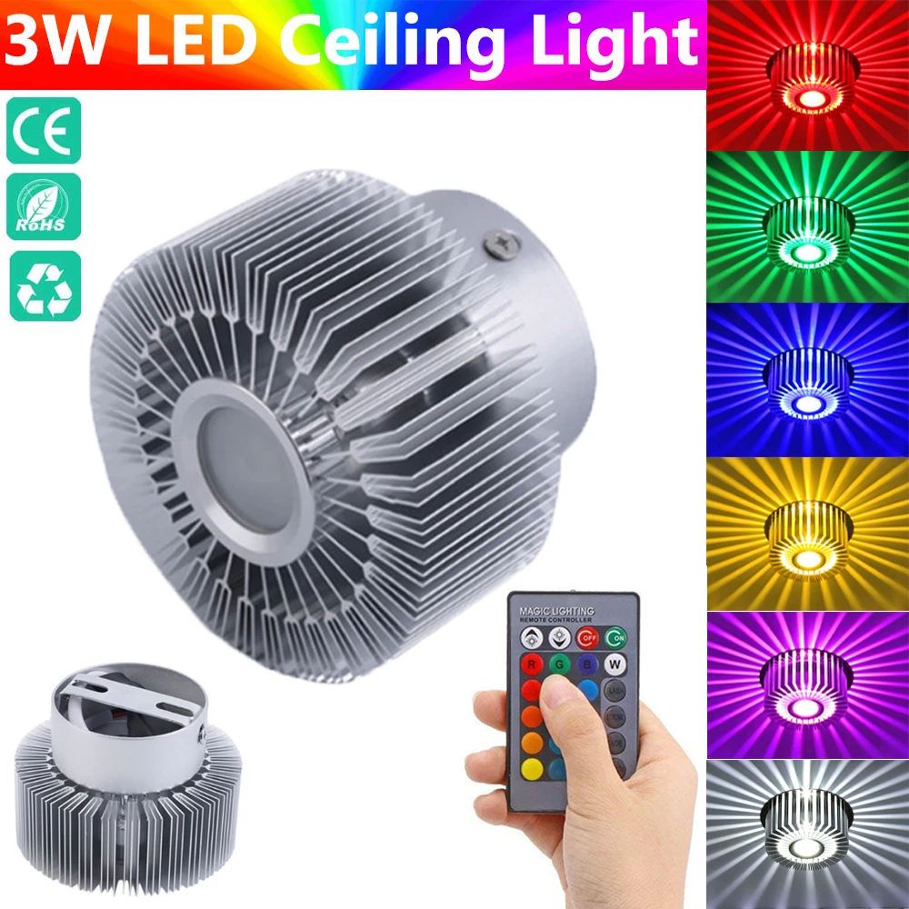 3W RGB LED Ceiling Light Dimmable Sun flower Colorful Light Remote Control Bedroom LED Downlight Living Room Decor Lamps D30 shallow downlights