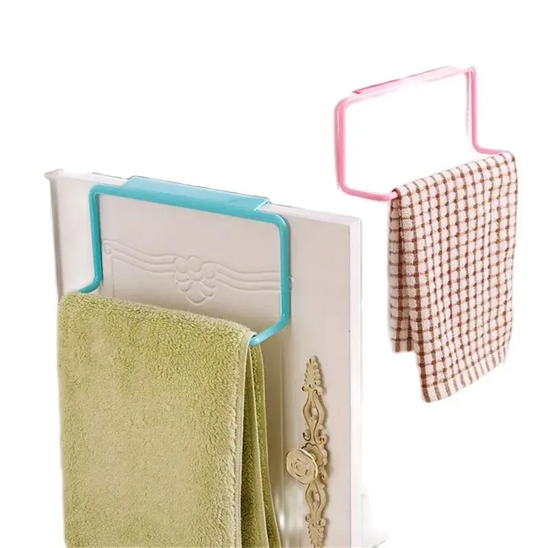 1pc plastic Cupboard  door On Towel Hanging Holder Bathroom Organizer Hanger Shelf Kitchen Supplies Accessories supermarket double poles flip scan exhibition paper shelf accessories hanger plastic display hook