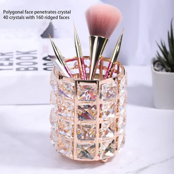 

1PC Elegant Metal Crystal Makeup Brush Holder Gold Silver Diamond Cosmetic Storage Tube Cosmetic Pens Organizer Storage Box
