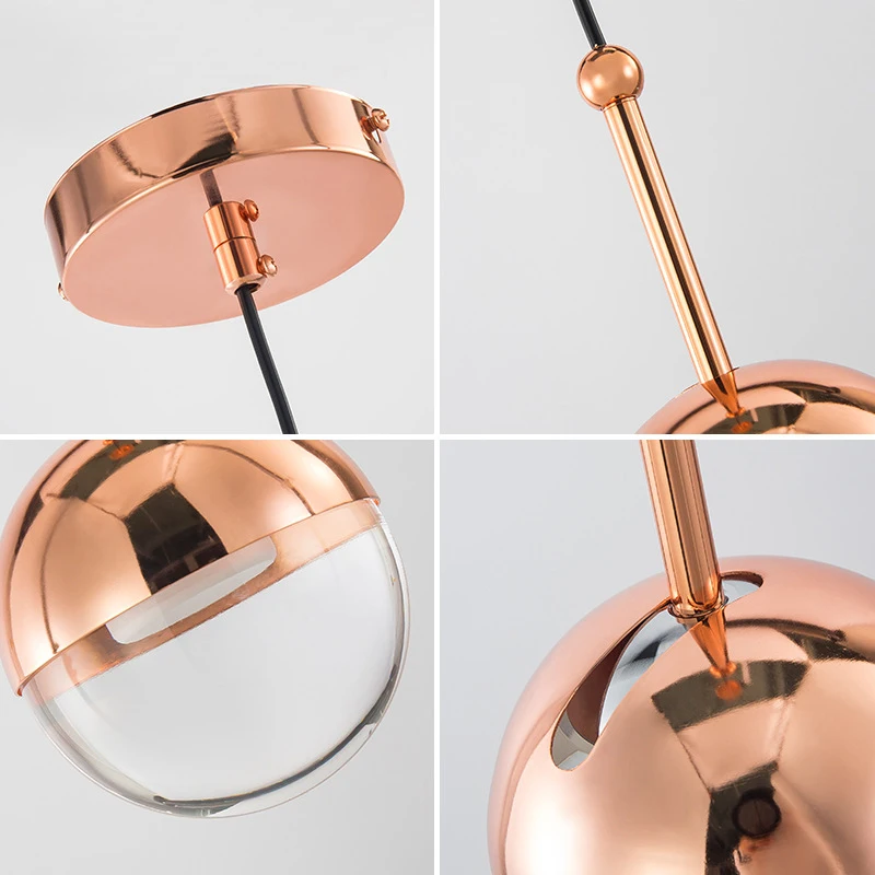 Скандинавский подвесной светильник в форме шара из розового золота с
