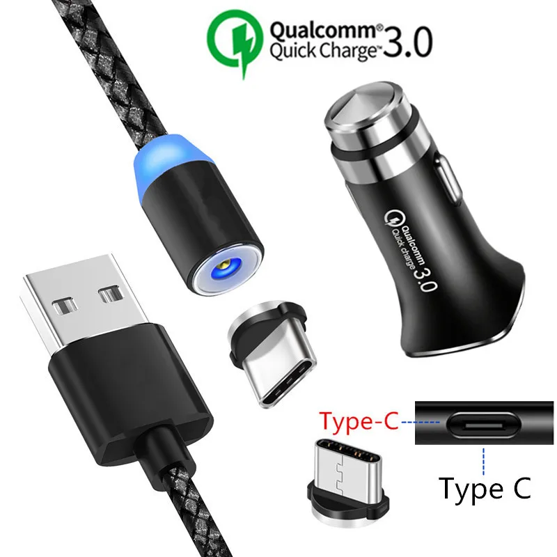 

Magnetic Type C Cable Oppo Reno Z QC 3.0 USB Fast Car charger For Samsung galaxy A50 A70 A20E Xiaomi Mi A3 8 lite Redmi Note 7