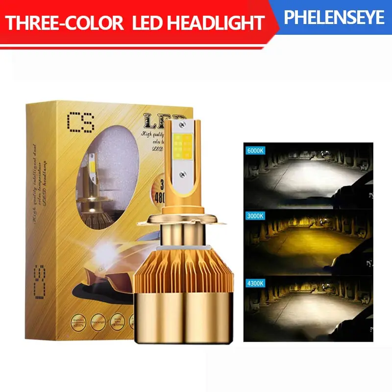 

H7 LED Three Color Spotlight H11 H3 9005 9006 LED Headlight Bulbs 6000K 38W 9600LM 12V 24V H3 Auto LED Headlamp Foglight 2PCS