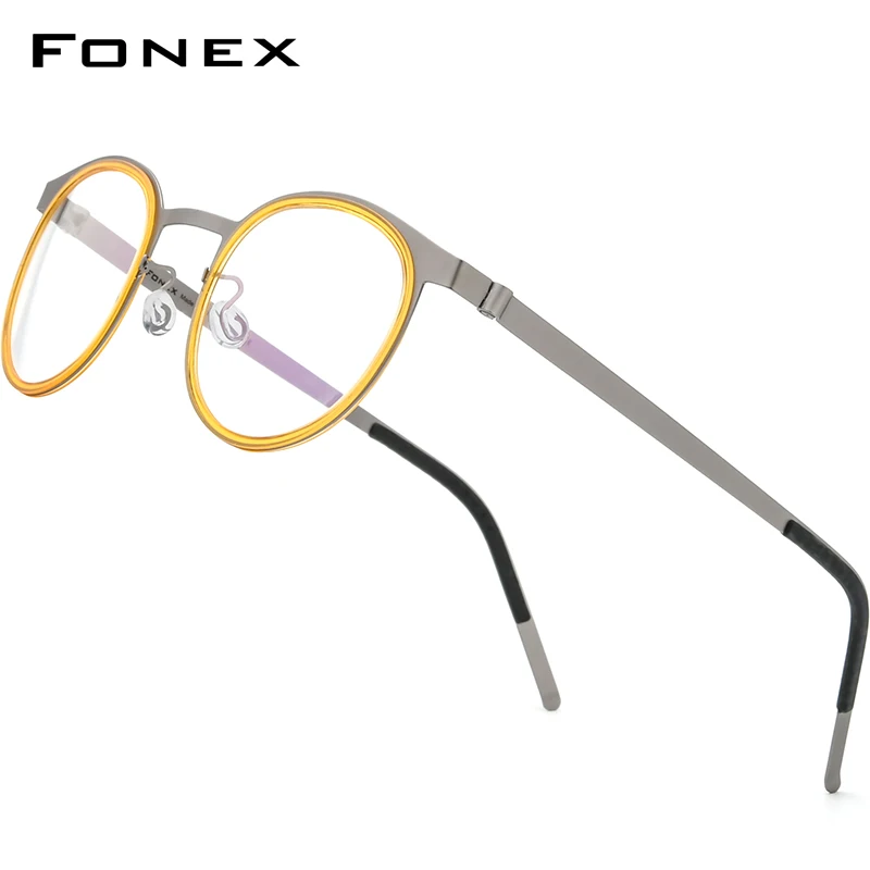 FONEX ацетат сплав очка в очках Для мужчин женщин Винтаж круглые очки оправе при