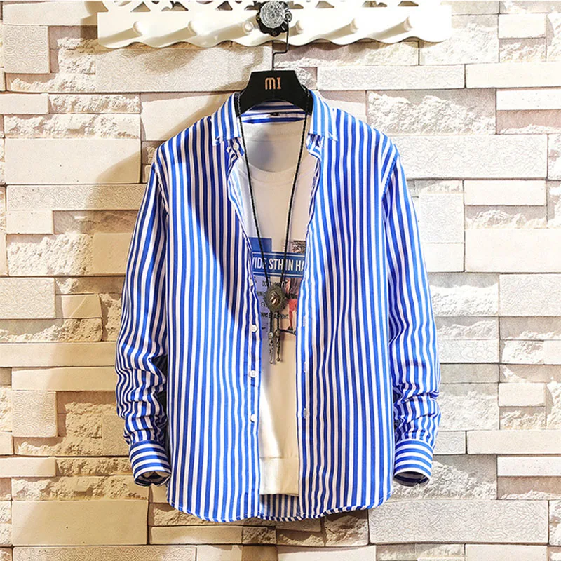 

Men Shirt Thin 2019 New Arrival Spring And Autumn Fashion Stripe Long Sleeve Male Shirt Teenage Boy Korean Style Hot Sale S04