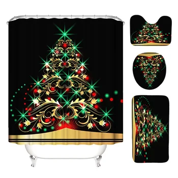 

4PCS Modern Christmas Pattern Shower Curtain Set Mat Toilet Cover Shower Curtain Bath Seat Covers For Bathroom Decor NIN