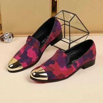 

Toe Summer Leather Round Men's Shoes Red Totem Matte Leather Fashion Shoes Office Banquet Dress Shoes