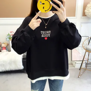 

women's clothing Autumn and winter new women's Fashion color printing sweater loose large size Black color