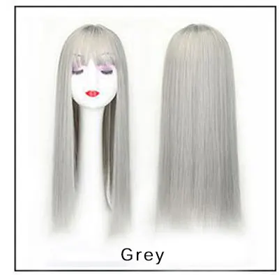 Gres, блонд, синтетические волосы, топпер для женщин, 3 зажима, для наращивания волос с челкой, 22 дюйма, длинные, высокотемпературные волокна, коричневый/серый/черный - Цвет: grey