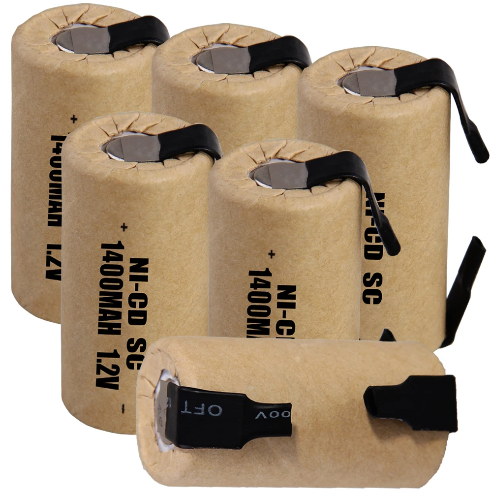 6 шт аккумулятор SC 1,2 V батареи для электроинструментов 1400mah nicd 4,25 cm* 2,2 cm цвет случайный