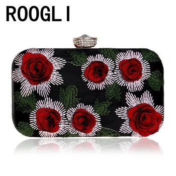 

3D Embroidery Women's Evening Bag Wedding Party Clutch Bag Shoulder Bag Chain Diagonal Bag Women's Purse and handbag 2020 ROOGLI