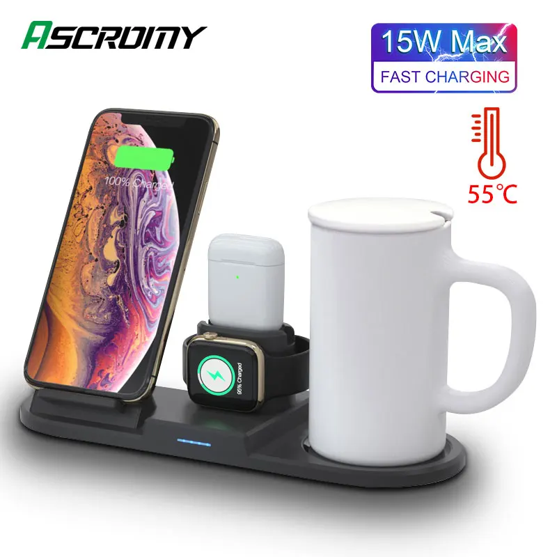 Двойная Беспроводная зарядная док-станция для Apple Watch 5 4 3 2 Airpods Air Pods iPhone 11 Pro X XS Max XR
