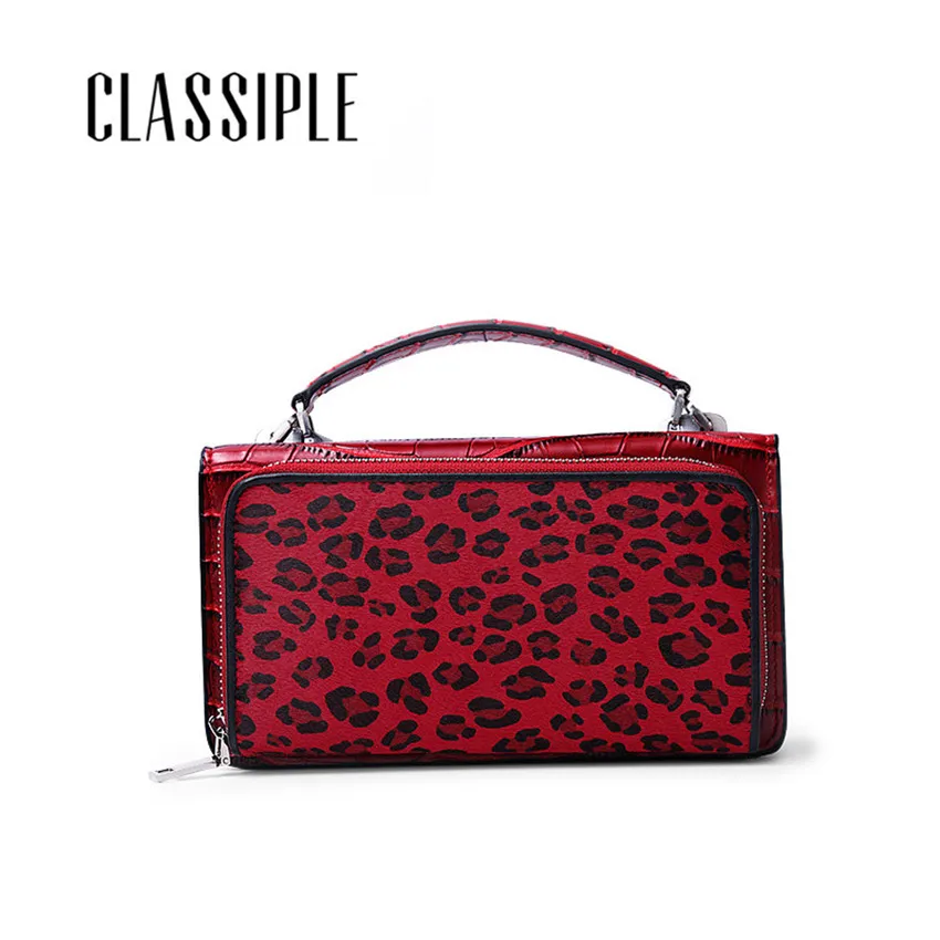 

Genuine Leather Women Clutch Bag Horse Hair Leopard Stone Pattern Messenger Bag Lady Wallet Female For Phone Wallets Ladies Long