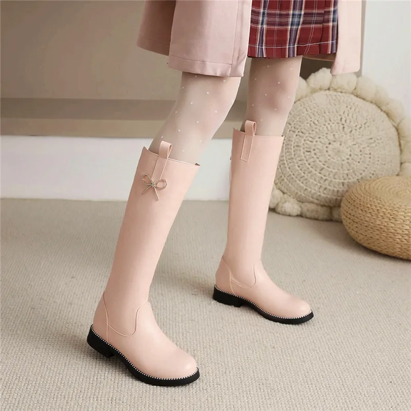 

YQBTDL Pink Black White Knee High Boots for Princess Rhinestone Bow Kawaii Cosplay Party Long Botas Autumn spring 2024 Drop Ship