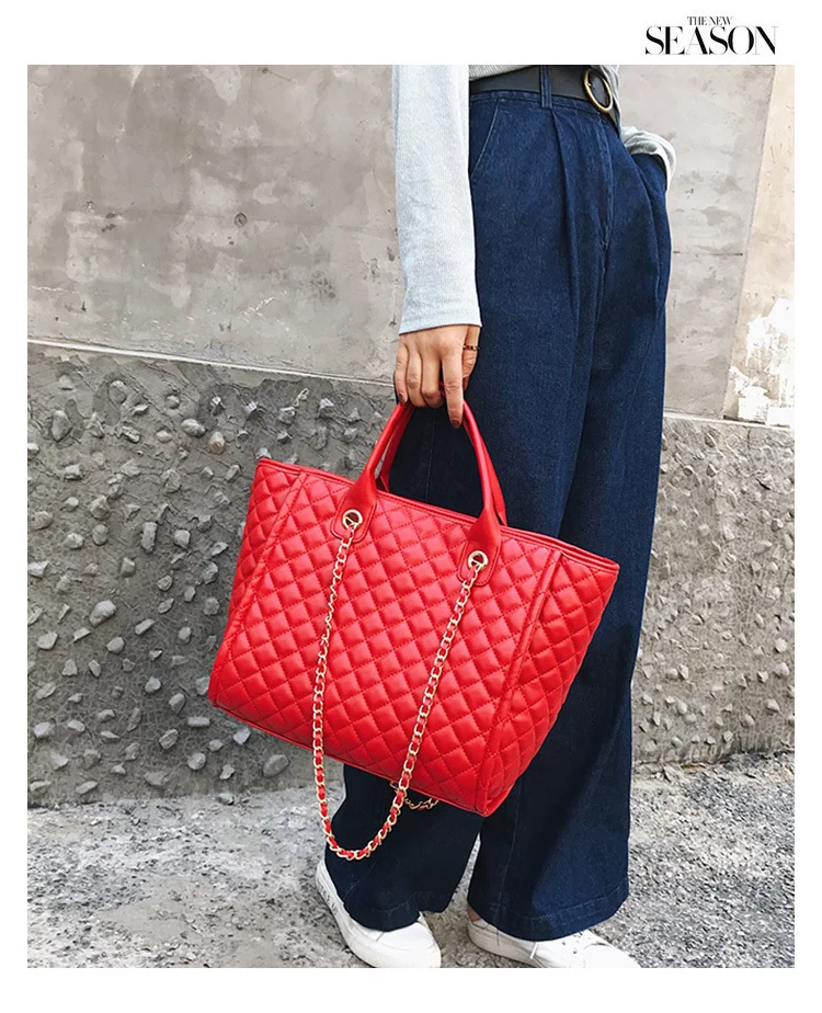 Модный большой стеганая сумка в виде кожаного брелока сумка высокого Ёмкость сумки через плечо для Для женщин Элитный бренд Сумки Для женщин дизайнерская сумка