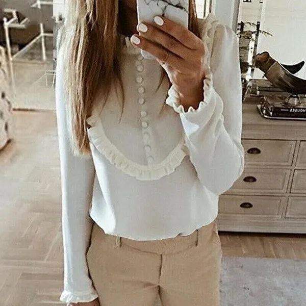 Womail блузка женская модная элегантная рубашка с длинными рукавами Корейская рубашка на пуговицах Повседневная рабочая одежда офис женская рубашка свободные пуловеры 828