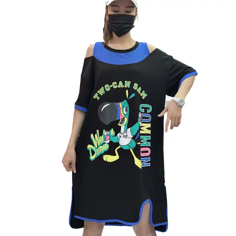 プラスサイズルーズロングtシャツカラーブロックされた漫画半袖ハイストリート不規則なtシャツ Tシャツ Aliexpress