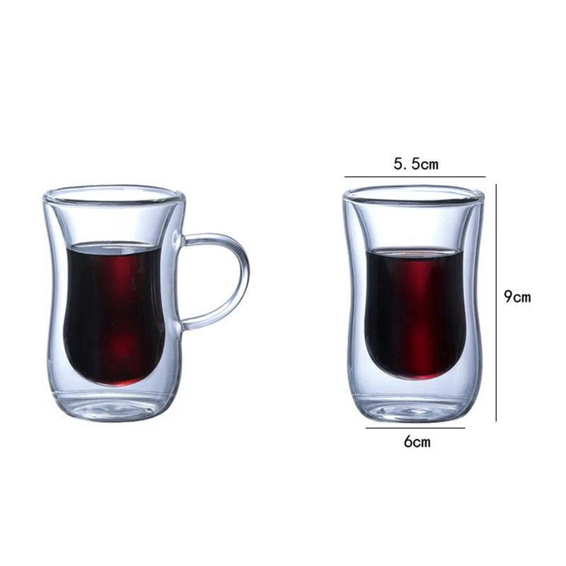

Hot New 4Pcs Double Wall Insulated Glass Cup Heat-Resistant Glass Handle for Tea coffee Latte Espresso Iced Tea Dishwasher Mugs