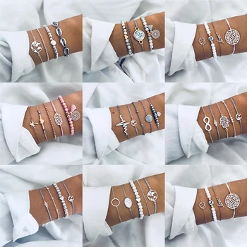 

4pcs/set 26 Style Bangle Crystal Bead Bracelet Women Charm Party Elephant Heart Shell Star Moon Bow Map Wedding Jewelry