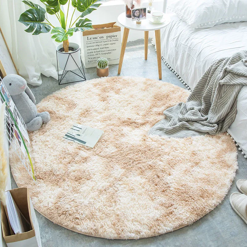 

Nordic round carpet silk hair living room mat bedroom bedside yoga rug home new tie dyed variegated carpet thickening encryption