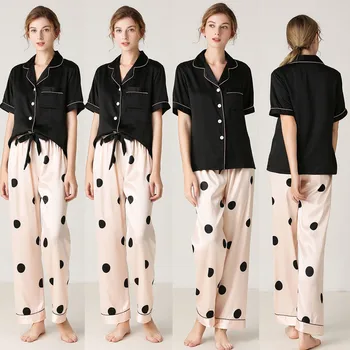 

pijamas Womens Simulation Print Button Short Sleeve Pocket Sleepwear Nightwear Sets домашняя одежда для женщин