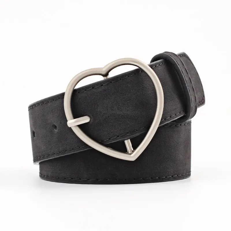 Hirigin женские металлические кожаные ремни в форме сердца с круглой пряжкой пояс в стиле бохо пояс из искусственной кожи Модный ремешок - Цвет: Черный