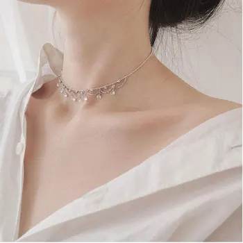 

New Design 925 Sterling Silver Waterdrop Zircon Choker Necklace For Women Clavicle Chain Necklace Jewelry Gifts S-N245