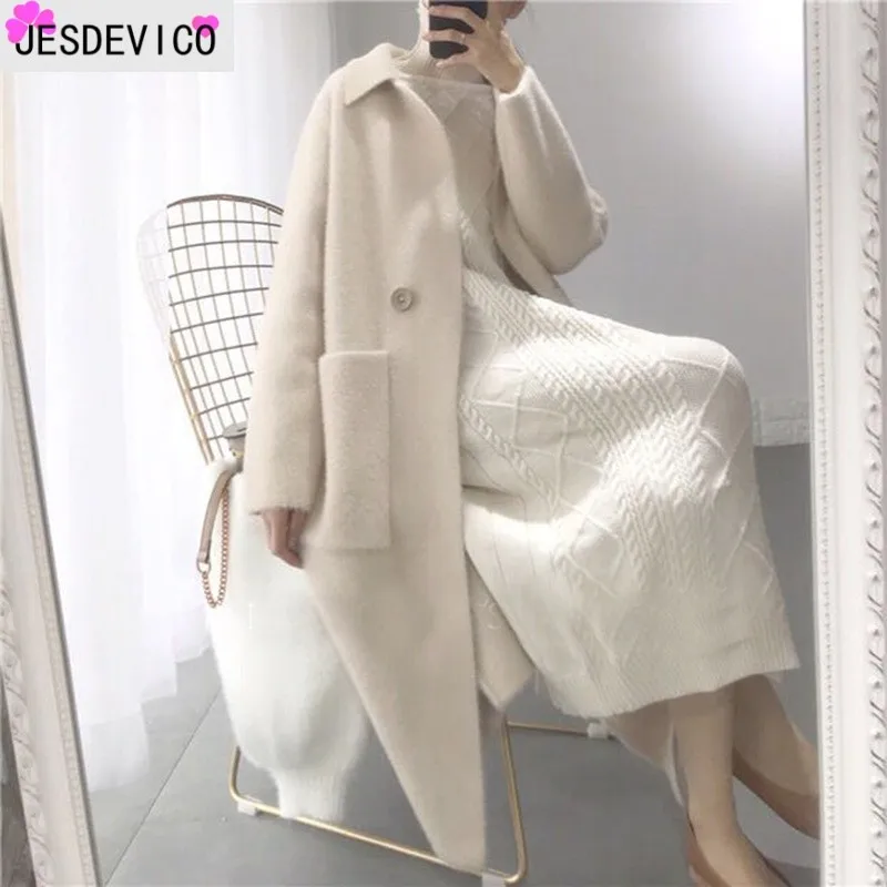 

2019 Women Loose Long Cardigans Autumn Winter Mink hair Knitting Sweater Female Over sized Shawl Cape Jacket Coat Trench Parkas