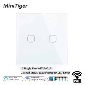 

Minitiger EU Smart Home Wifi Wall Light Touch Switch 1 2 Gang WiFi/433 RF/APP Remote Wall Light Touch Switch Glass Panel