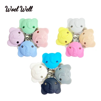

Cute Elephant Pacifier Clips Cartoon Silicone Soother Holder Infant Pacifier Nipples Holder Multi Color Clamp Toy Dummy Clips