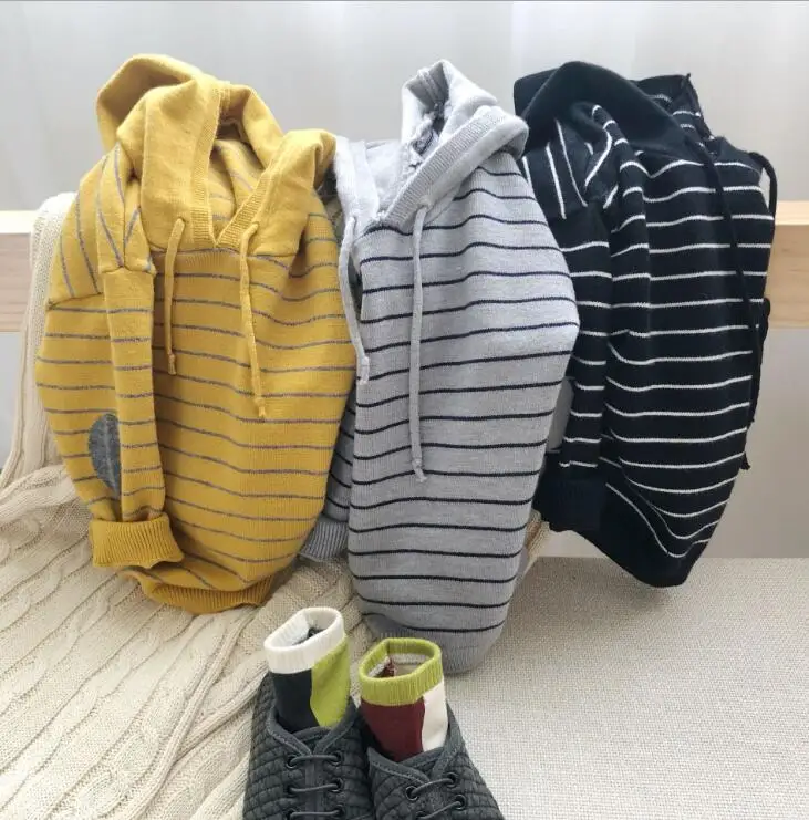 New Stylish Boys Girls Hooded Sweater Striped Long Sleeve Cotton Autumn Kids Boys Sweaters 1-6 Years