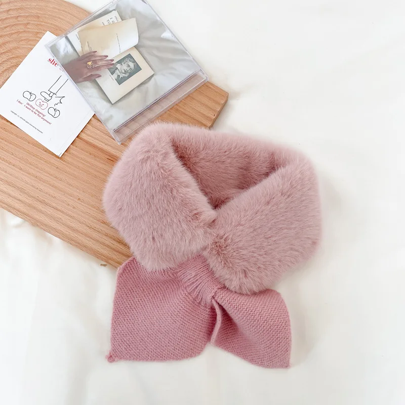 Korean Version Autumn Winter Children's Scarf Baby Cold-Proof Collar Plush Warmth All-match Solid Knitted Bib D15