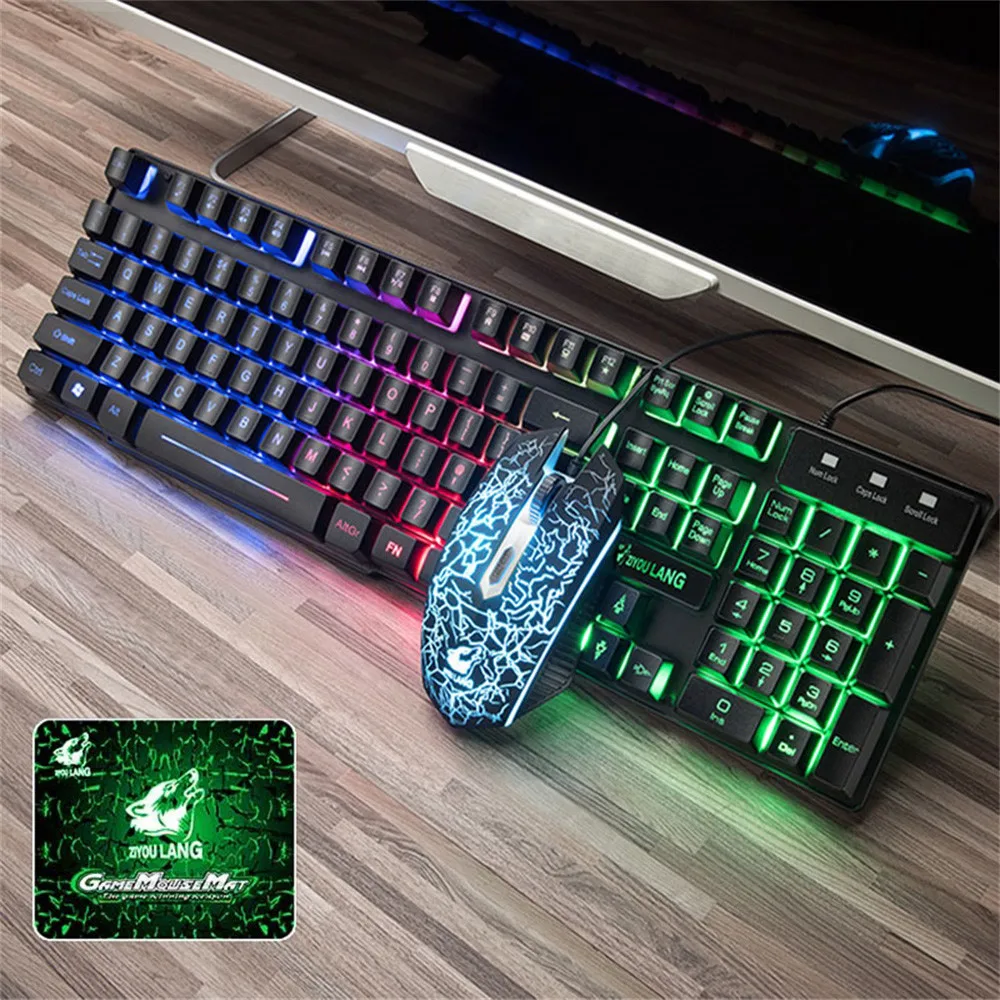 Красочные светодиодный с подсветкой USB проводной PC Радуга Gaming Keyboard Мышь комплект