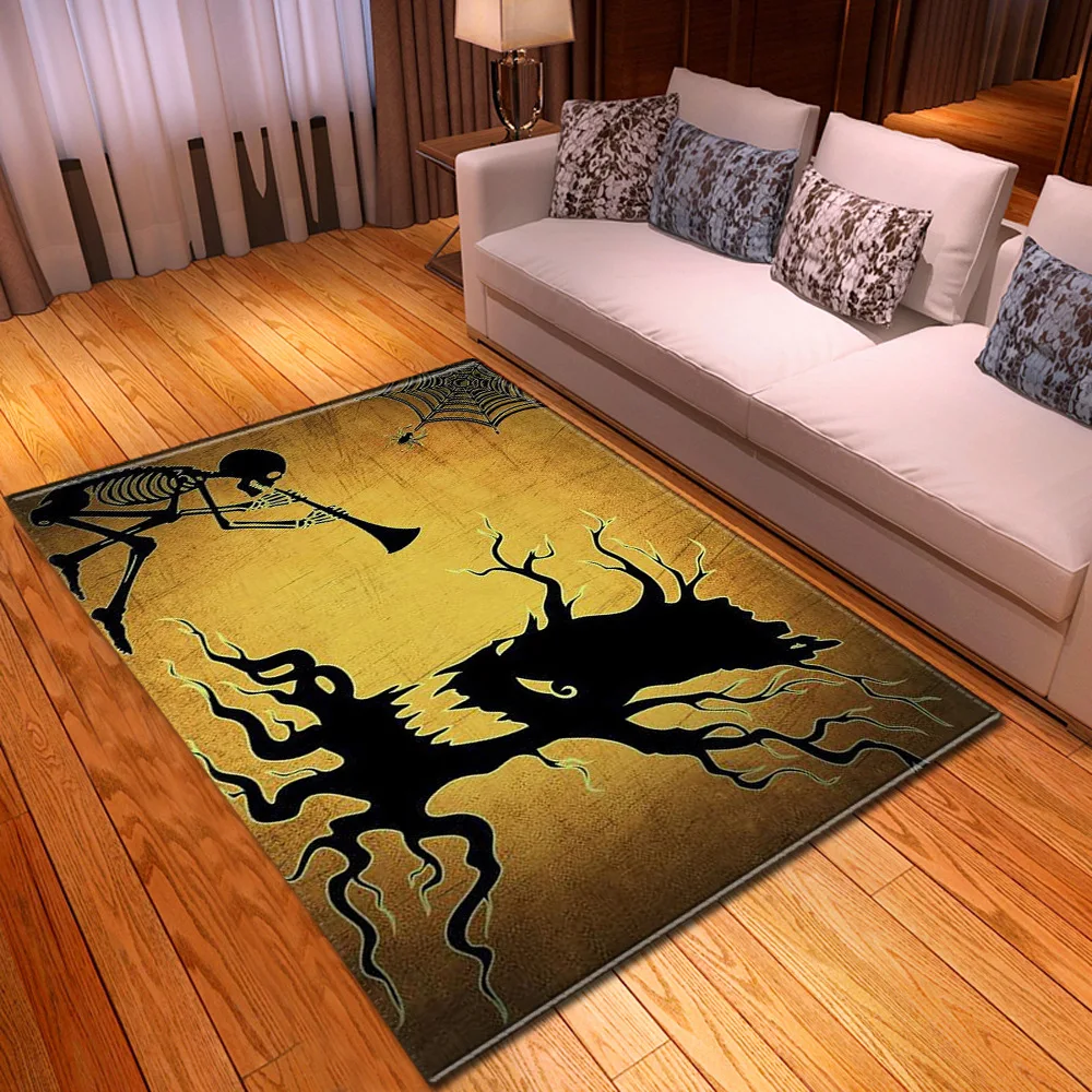 Halloween 3D Terror Skull/Mummy Pattern Carpets for Living Room Skull Printed Mat Flannel Memory Foam Halloween Party Area Rugs