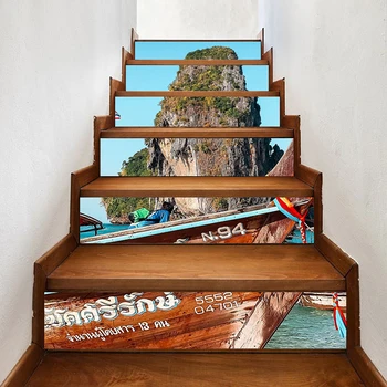 

Home Decor Decal PVC Mountain Ship Waterproof Cool View Art 3D Print Sticker Self Adhesive Diy Paper for Bedroom Stair Sticker