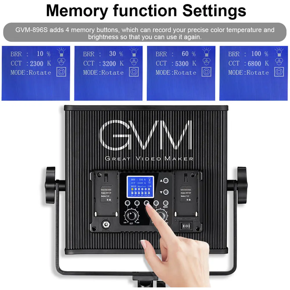 US $899.98 GVM 896S BiColor LED Video Shooting Studio Photographic Lighting 3Lights Panel Kit 896 Lamp Beads Dimmable Wireless Remote 50W