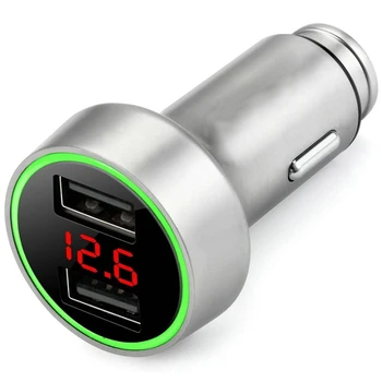

Dual USB Car Charger, 12V to USB Outlet with Cigarette Lighter Voltage Meter LED/LCD Display Battery Low Voltage Warning