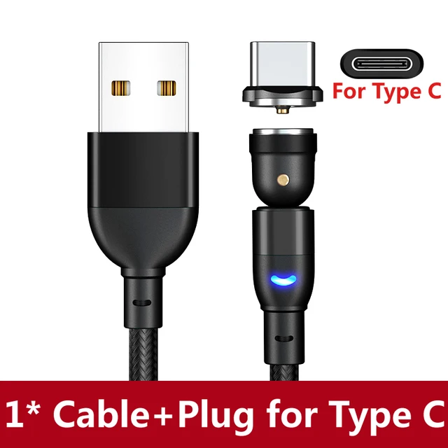 AUFU 540 Degrees Rotating Magnetic Cable Micro USB Type C Phone Cable For iPhone11 Pro XS Max Samsung Xiaomi USB Cord Wire Cable Black for Type C