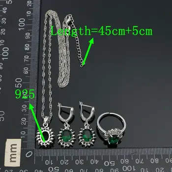 925 طقم مجوهرات فضة الزمرد زركون أقراط الطوق قابل للتعديل سلسلة بدلاية سوار الذكرى مجوهرات للنساء 6