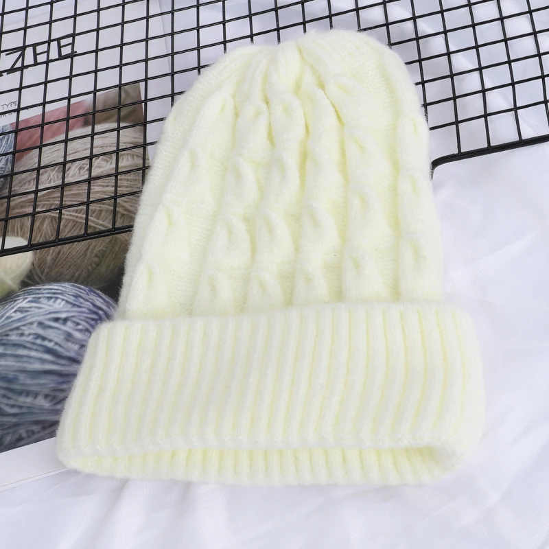 New women's twist knit hat winter warm wool hat ladies peas hedging cap Innocent cap thick warm cotton hat ladies ski mask - Цвет: White