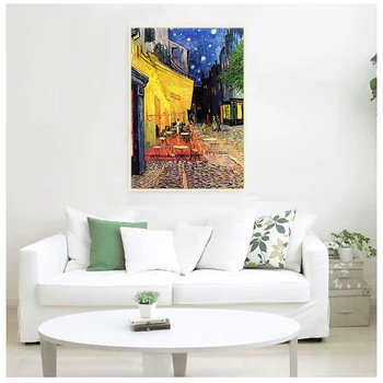 Pintura al óleo de Van Gogh para decoración de sala de estar, póster impreso de cafetería, terraza por la noche, reproducción de lienzo, imágenes artísticas de pared 1
