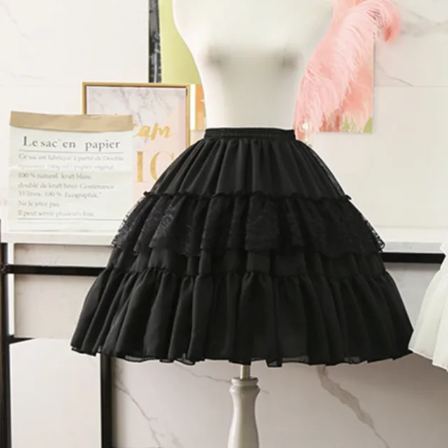 JIERUIZE Lolita Cosplay Petticoats White Black Chiffon Lace Short Ball Gown Crinoline Bridal Petticoats Underskirt black