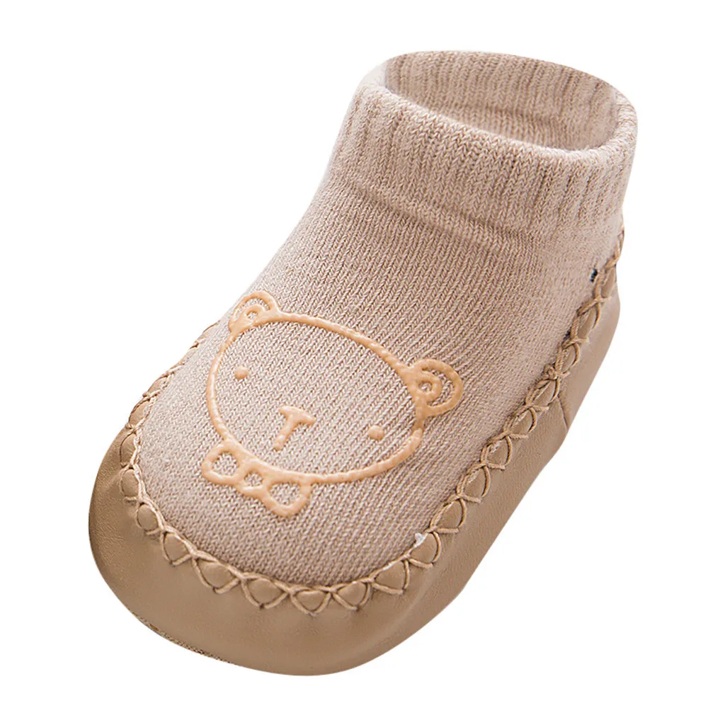 Носки для малышей нескользящие носки для новорожденных, коллекция года, модные милые Носки с рисунком для мальчиков и девочек Теплые нескользящие носки-тапочки для малышей Calzini Neonato - Цвет: Khaki
