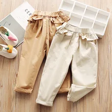 Осенние штаны для девочек; Новинка года; стильные универсальные брюки; повседневные свободные кружевные брюки в западном стиле для маленьких девочек; Gb1026