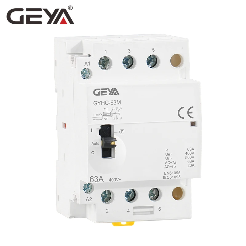 

GEYA GYHC 3Phase 40A 63A 3NO Din Rail Household AC Modular Contactor with Manual Control Switch