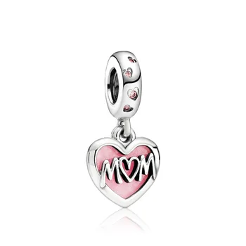 

2020 New Original Alloy Bead Mum Script Heart Dangle Charm Enamel Fit Bracelet Bangle DIY Women Jewelry